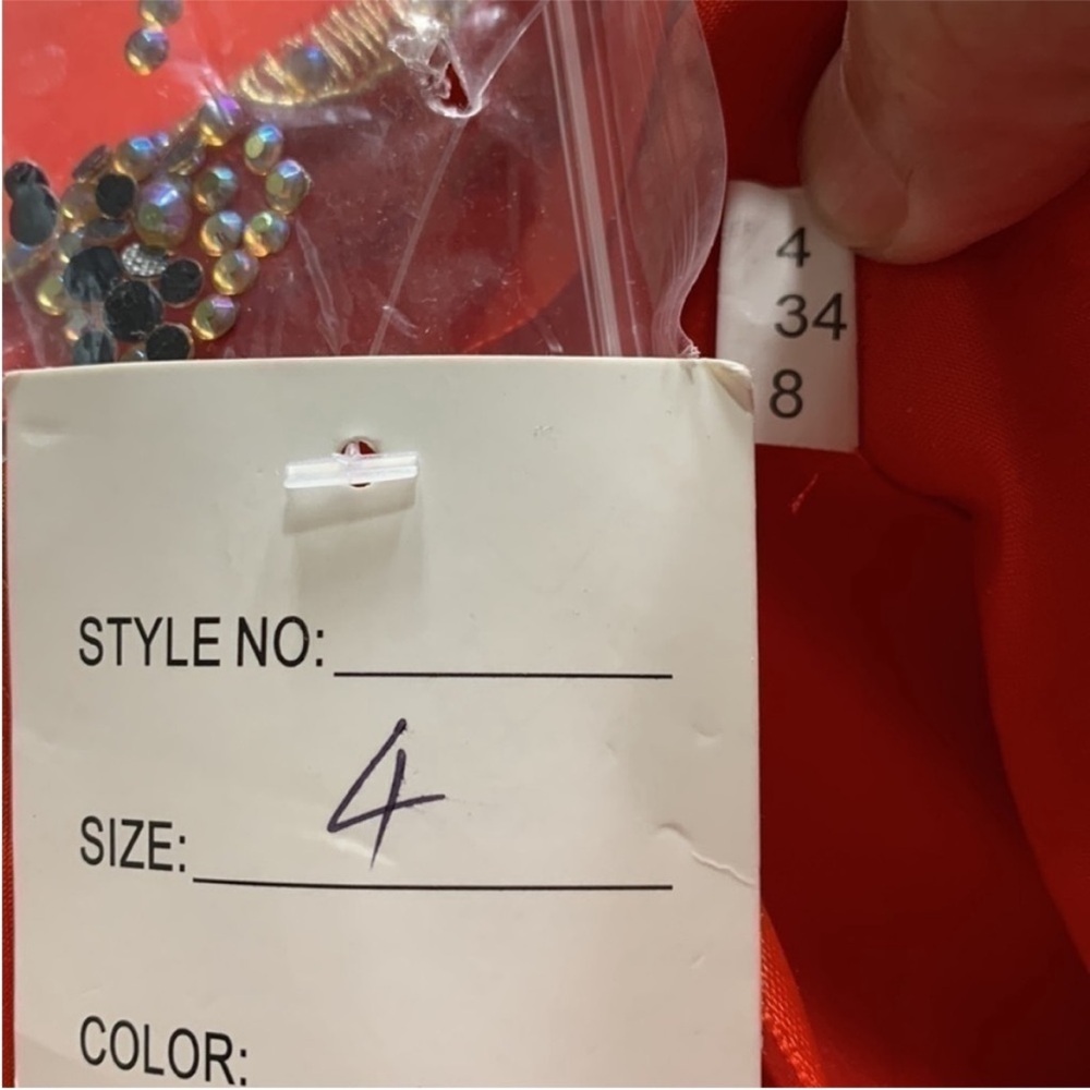 Red Strapless Tulle Party Dress with Gold Embellished Bodice. 4. NWT. - Picture 4 of 13